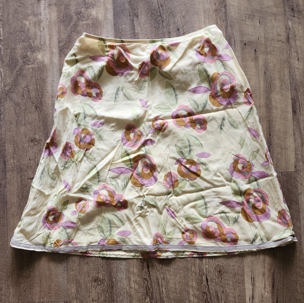 J. Jill Floral Print Skirt with Pink and Yellow Accents